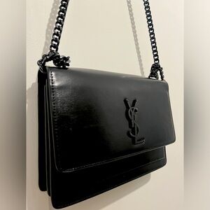 Black Leather Crossbody Chain Bag (with Dust bag)